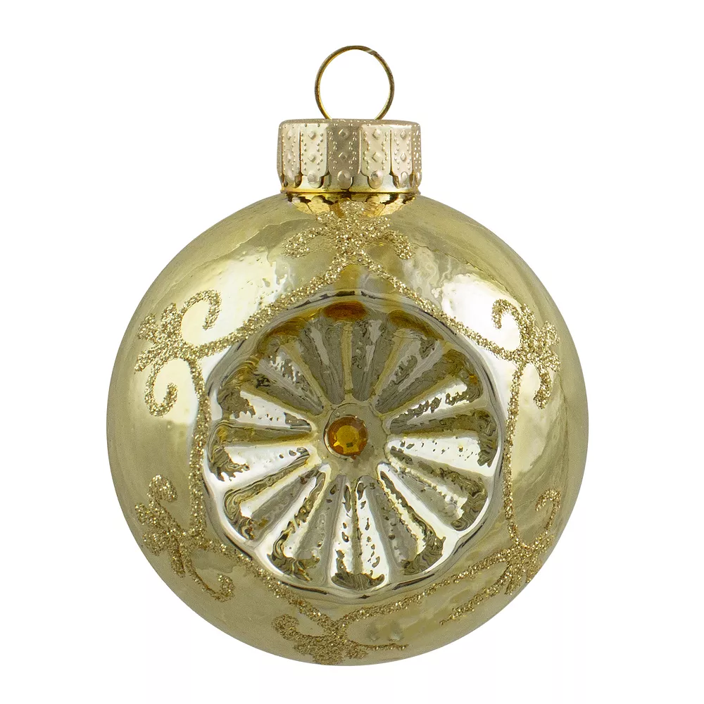 Christmas Central 6ct Gold 2-Finish Retro Reflector Glass Christmas Ball Ornaments 2.75" (70mm) - Image 3