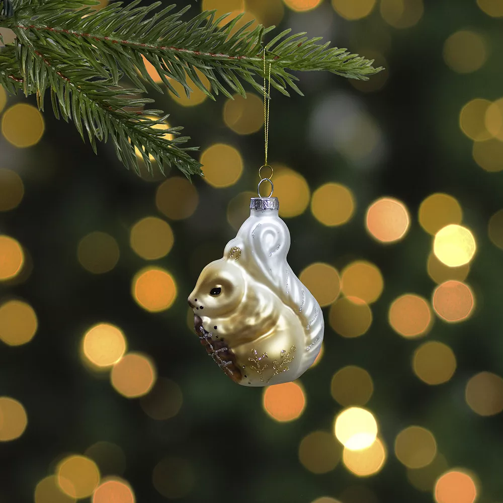 Christmas Central 3.75" Brown And White Glass Squirrel With Nut Christmas Ornament - Image 2