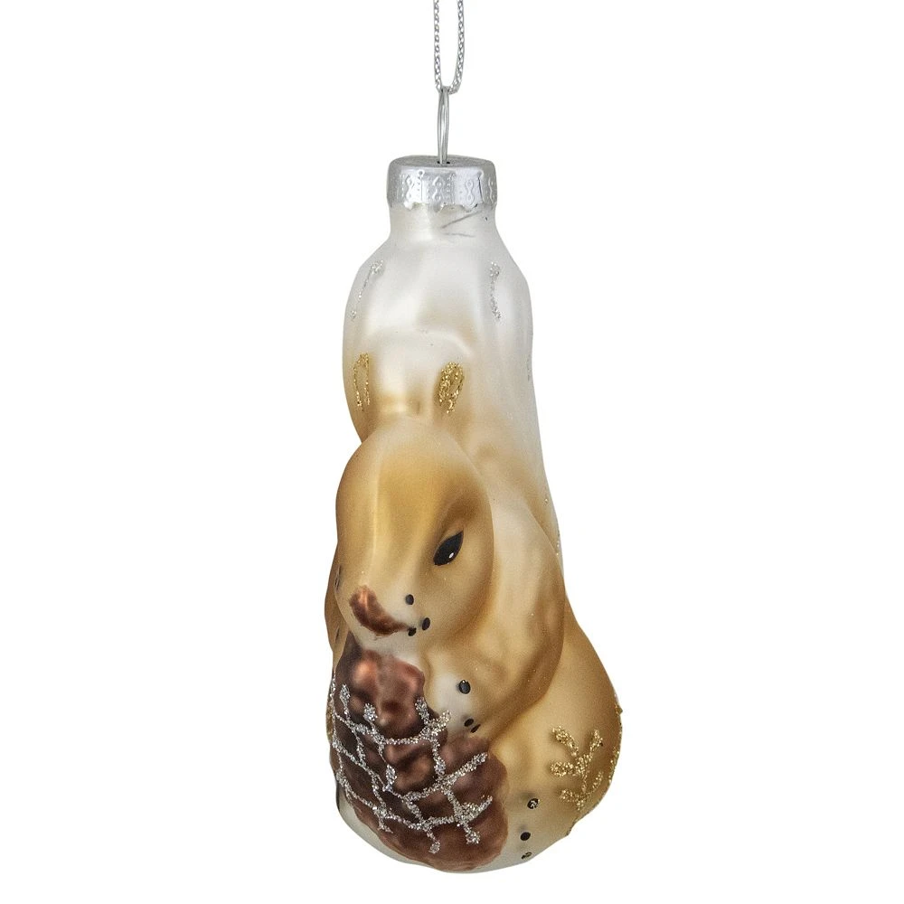 Christmas Central 3.75" Brown And White Glass Squirrel With Nut Christmas Ornament - Image 3