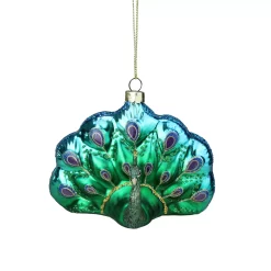 Christmas Central 4.25" Blue And Green Peacock Glittered Glass Christmas Ornament