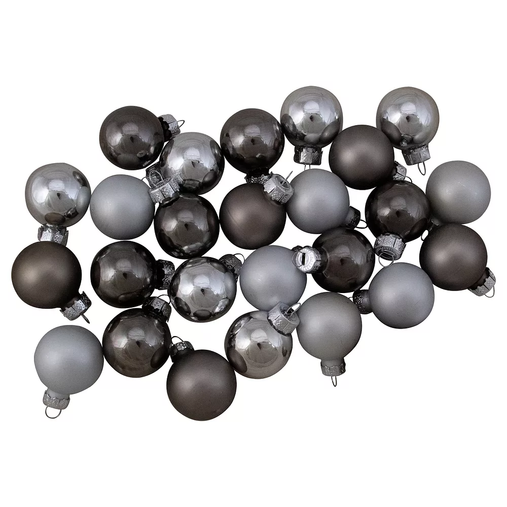 Christmas Central 28ct Silver And Gray Glass Christmas Ball Ornaments 1" (25mm)