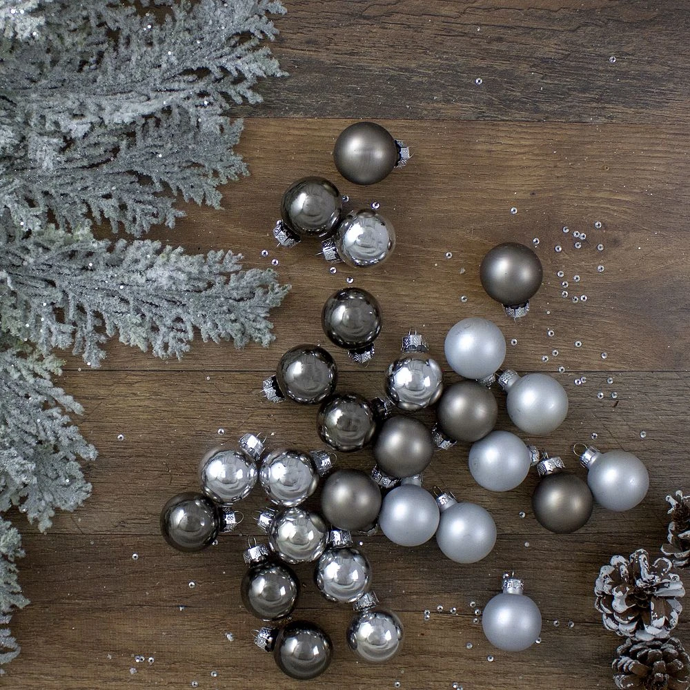 Christmas Central 28ct Silver And Gray Glass Christmas Ball Ornaments 1" (25mm) - Image 2