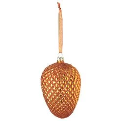 Napa Home & Garden 4.25" Orange And Gold Glittered Glass Pine Cone Christmas Ornament