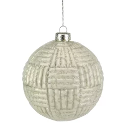Christmas Central 4" Cloudy White Geometric Glass Ball Christmas Ornament