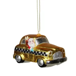 Christmas Central 4.25" Gold And Black Glass Santa Car Christmas Ornament