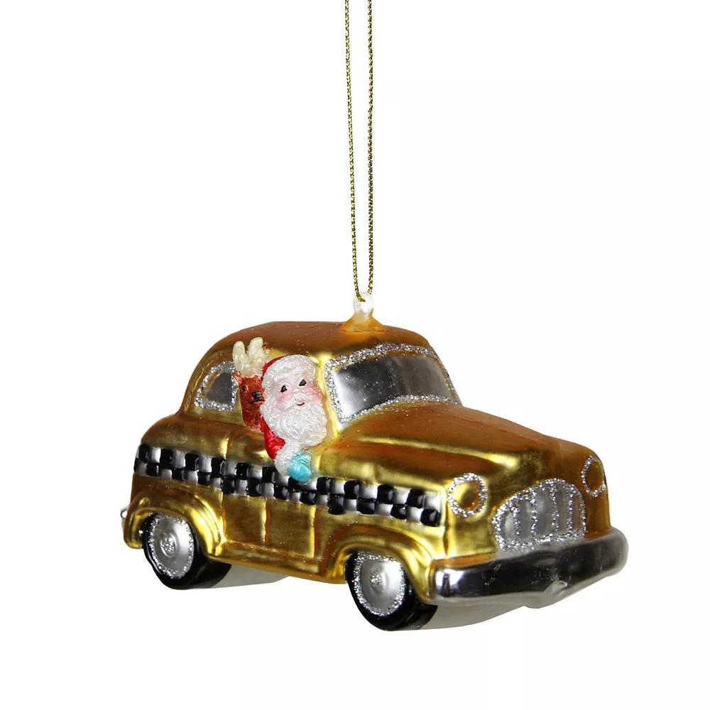 Christmas Central 4.25" Gold And Black Glass Santa Car Christmas Ornament