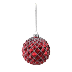 Christmas Central 3.25" Glittered Red And Silver Glass Christmas Ball Ornament