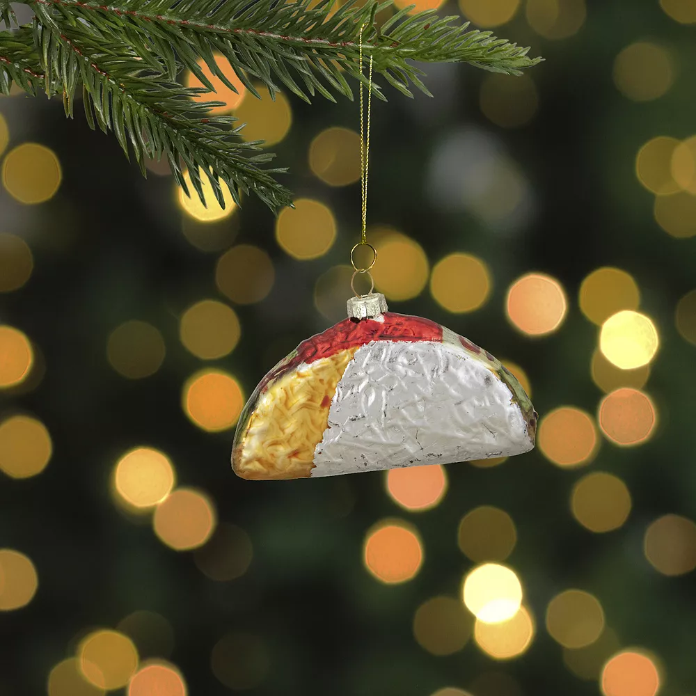 Christmas Central 4" Silver And Gold Taco Glass Christmas Ornament - Image 2