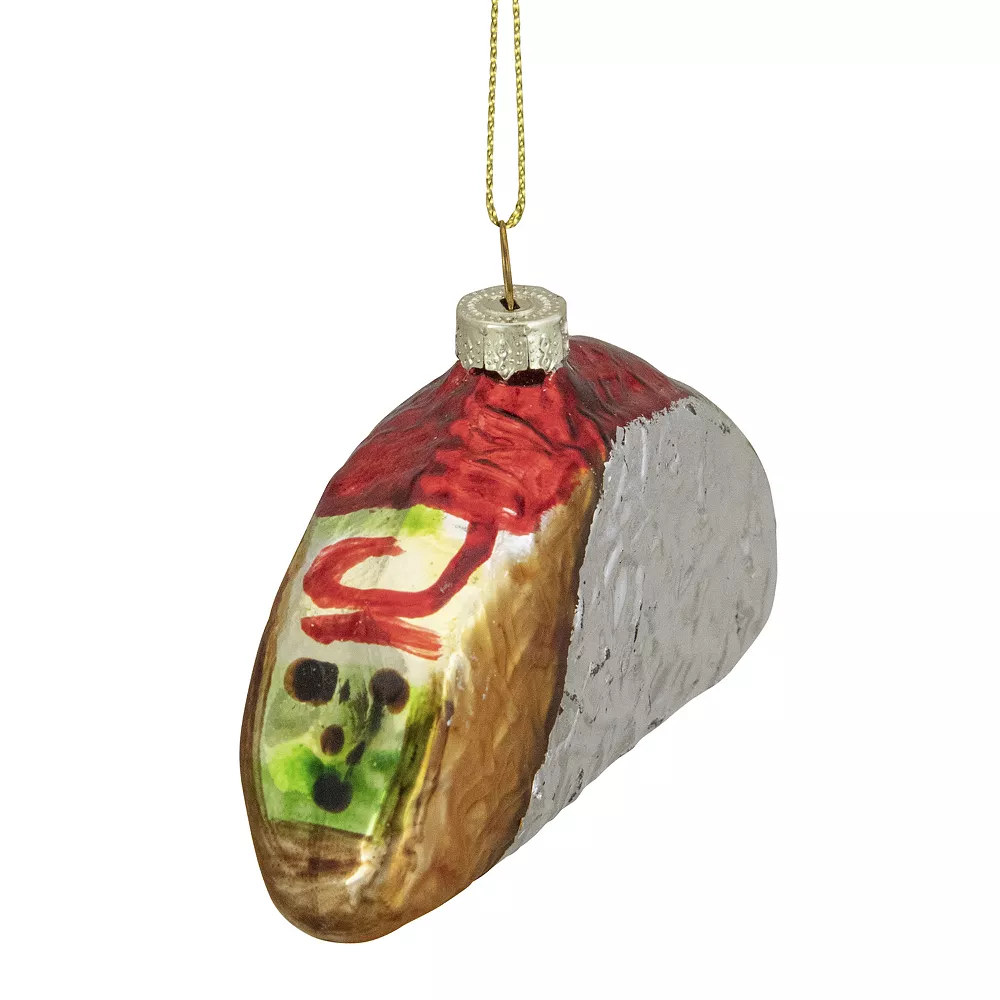 Christmas Central 4" Silver And Gold Taco Glass Christmas Ornament - Image 3