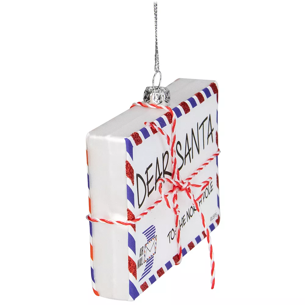Christmas Central 3.5" White Envelope "USPS Dear Santa" With Stripes Glass Christmas Ornament - Image 2