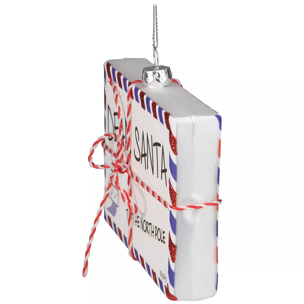 Christmas Central 3.5" White Envelope "USPS Dear Santa" With Stripes Glass Christmas Ornament - Image 3