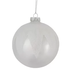 Christmas Central 4" Pearl White And Glitter Glass Ball Christmas Ornament