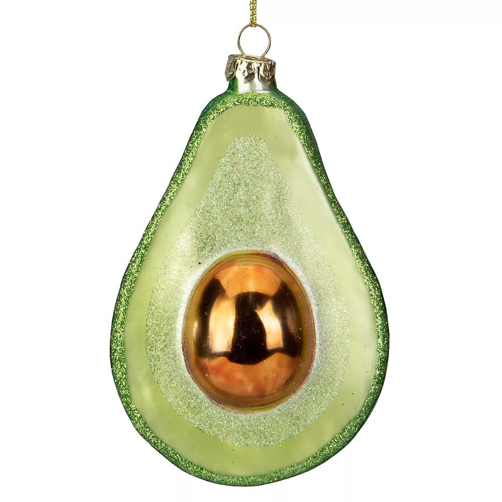 Christmas Central 4.5" Green And Yellow Glass Avocado Christmas Ornament