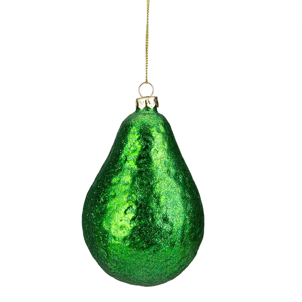 Christmas Central 4.5" Green And Yellow Glass Avocado Christmas Ornament - Image 3