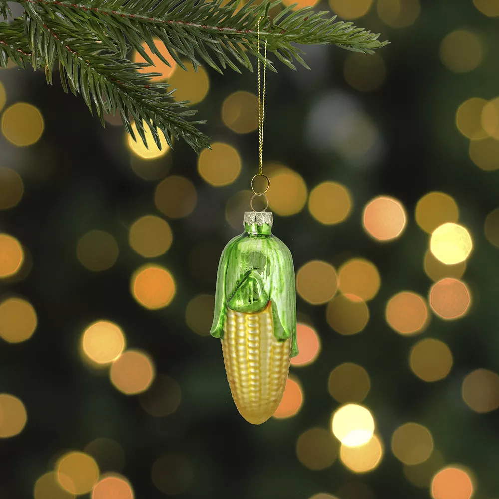 Christmas Central 4" Yellow And Green Corn On The Cob Glass Christmas Ornament - Image 2