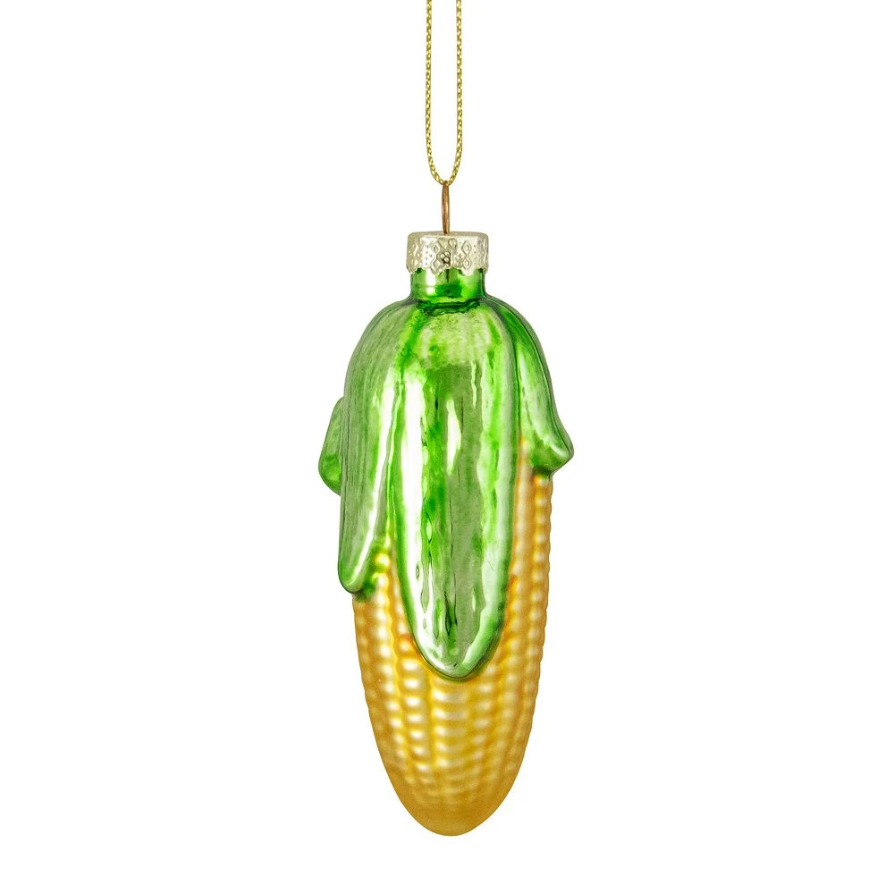 Christmas Central 4" Yellow And Green Corn On The Cob Glass Christmas Ornament - Image 3