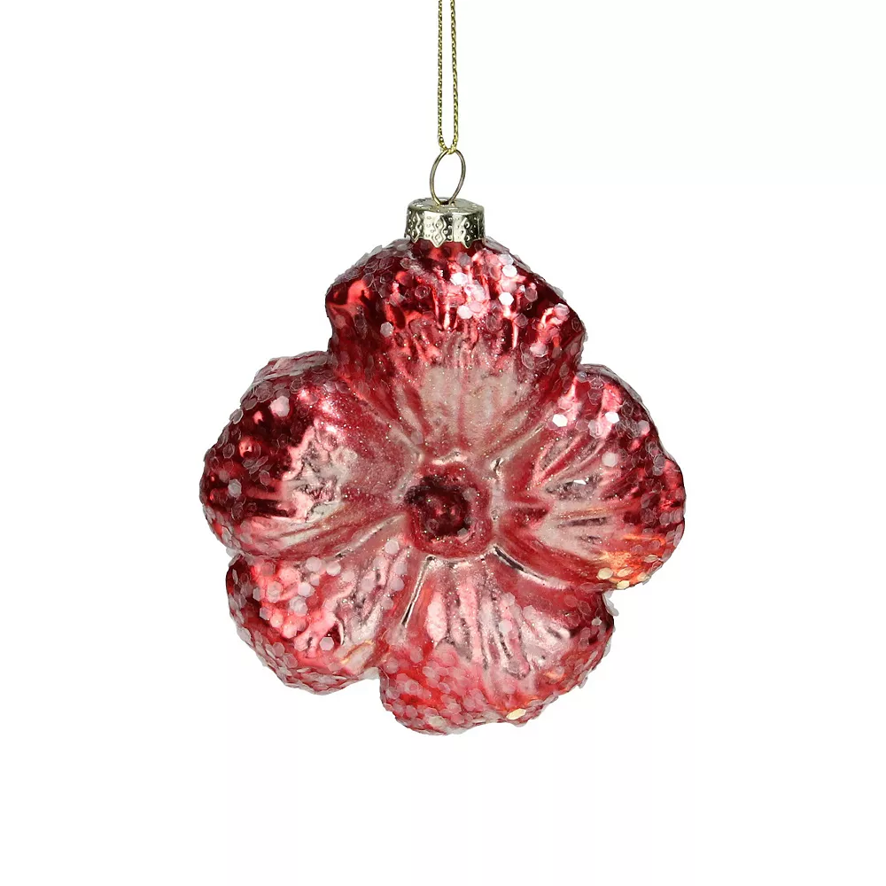 Christmas Central 3.5" Pink Iridescent Glass Flower Christmas Ornament