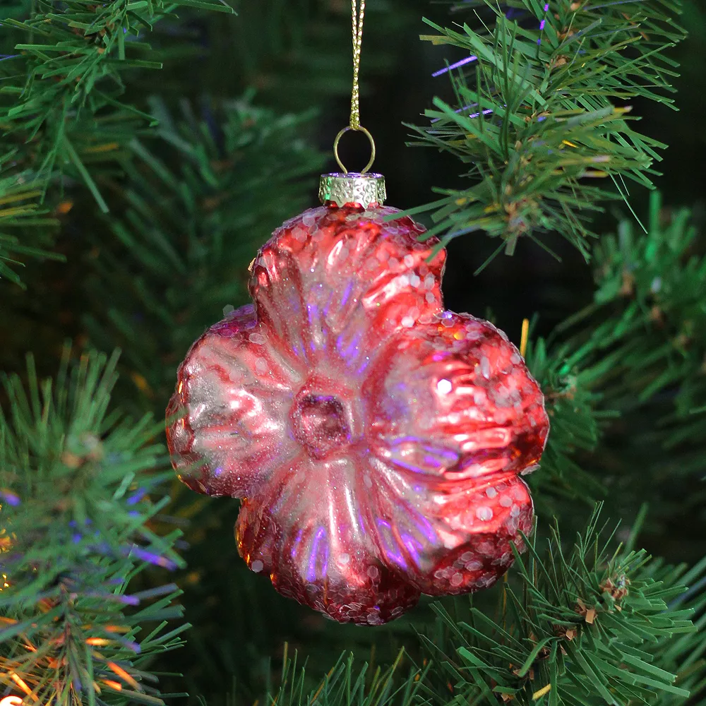 Christmas Central 3.5" Pink Iridescent Glass Flower Christmas Ornament - Image 2