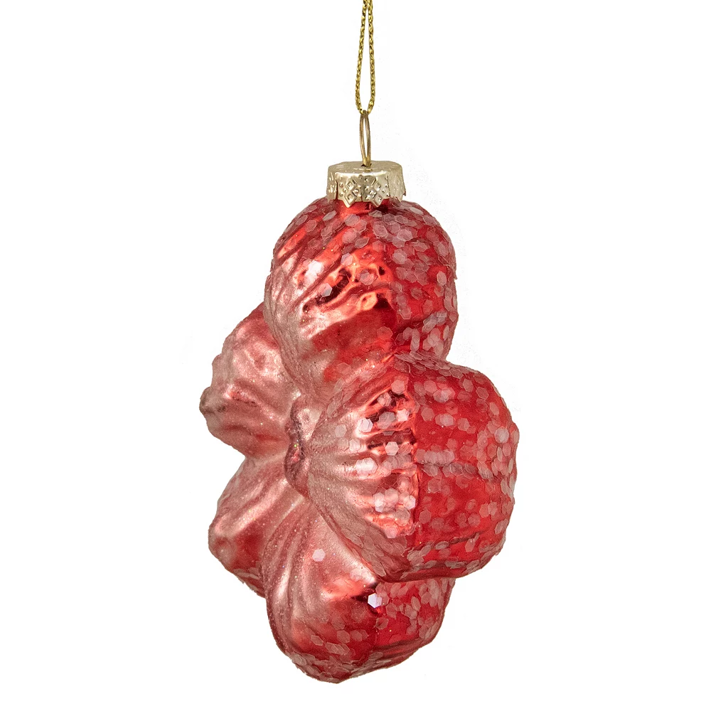 Christmas Central 3.5" Pink Iridescent Glass Flower Christmas Ornament - Image 3