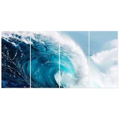 Empire Art Direct "Blue Wave ABCD" Frameless Free-Floating Tempered Glass Panel Graphic Wall Art