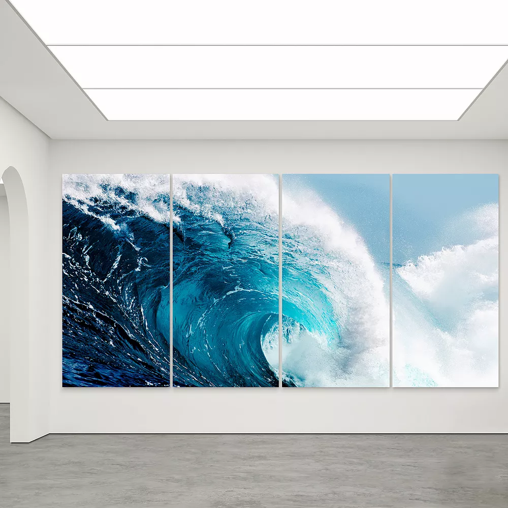 Empire Art Direct "Blue Wave ABCD" Frameless Free-Floating Tempered Glass Panel Graphic Wall Art - Image 2