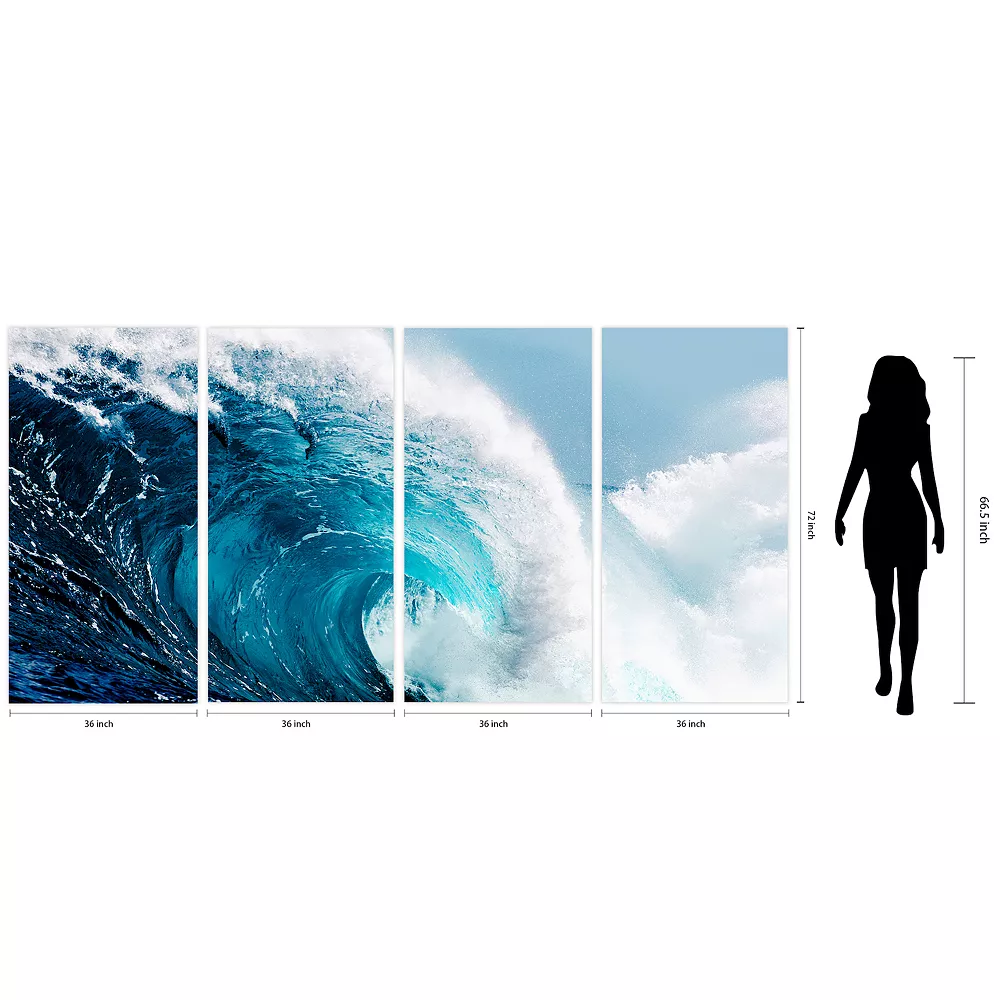 Empire Art Direct "Blue Wave ABCD" Frameless Free-Floating Tempered Glass Panel Graphic Wall Art - Image 5
