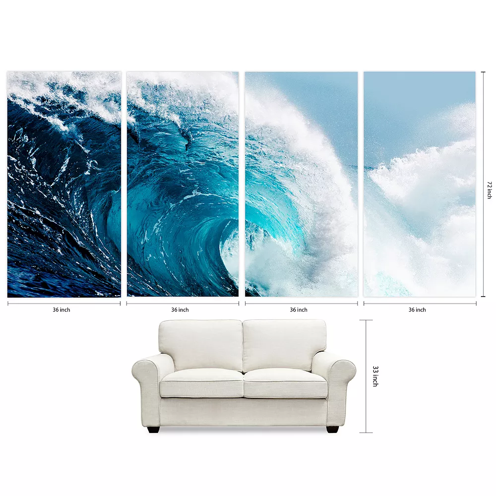 Empire Art Direct "Blue Wave ABCD" Frameless Free-Floating Tempered Glass Panel Graphic Wall Art - Image 6