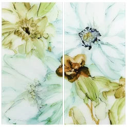 Empire Art Direct "Seaglass Garden I AB" Frameless Free-Floating Tempered Glass Panel Graphic Wall Art 2-Piece Set