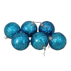 Christmas Central 6ct Peacock Blue Mirrored Glass Disco Ball Christmas Ornaments 2.75" 70mm