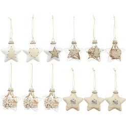 Juvale 12-Pack Of Christmas Tree Decorations - Hanging Star Decorations, Glass Christmas Ornaments, Festive Embellishments, Brown - 2.9 X 6.2 X 1.1