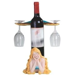 F.C Design FC Design 11.75"H Fantasy Blue Mermaid Wine Rack Bottle Holder With Wine Glass Holders Dining Room Decoration Figurine
