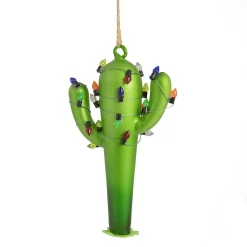 Christmas Central 5.5" Green Cactus With Retro Light String Glass Christmas Ornament