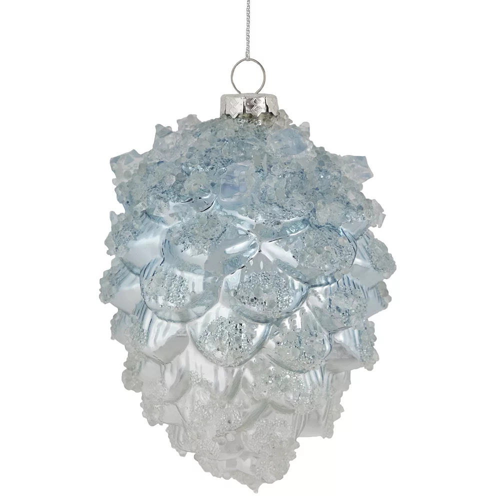 Christmas Central 4.75" Blue Icy Pine Cone Glass Christmas Ornament