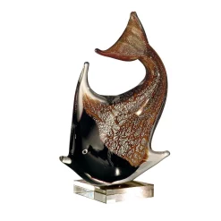 Art Glass Designs 9" Brown And Black Angel Fish Hand Blown Glass Figurine