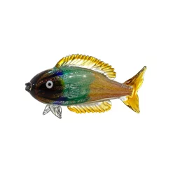 Art Glass Designs 16" Yellow And Green Nile Fish Handcrafted Art Glass Sculpture