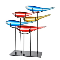 Diva At Home Set Of 5 Red Amber And Blue Fish Handcrafted Art Glass Figurines 25"