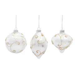 Contemporary Home Living Set Of 6 Metallic White Glass Christmas Ball Drop And Onion Ornaments 6"