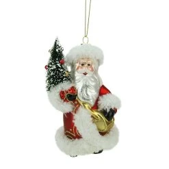 Christmas Central 5.5" Red And White Santa Claus With Christmas Tree Glass Ornament