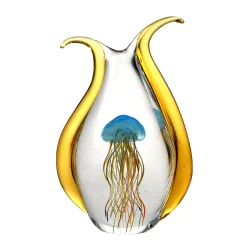 Diva At Home 14" Amber And Blue Jellyfish Art Glass Figurine