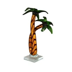 Art Glass Designs 13.5" Yellow And Green Palm Trees Handcrafted Art Glass Sculpture