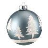 Christmas Central 4" Slate Blue With Glittered Trees Glass Ball Christmas Ornament
