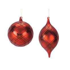 Contemporary Home Living Set Of 3 Red Plaid Glass Ornament (2 ASST) 9.75"