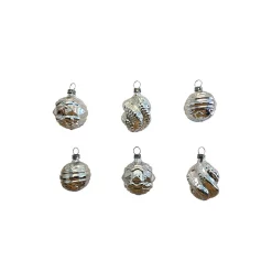Alexander Taron Set Of 6 Silver And Brown Handcrafted Assorted Silver Glass Nostalgie Ornaments 2"