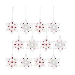 Christmas Central Set Of 12 Snowflakes With Red Glass Beads Christmas Ornaments 5.5"