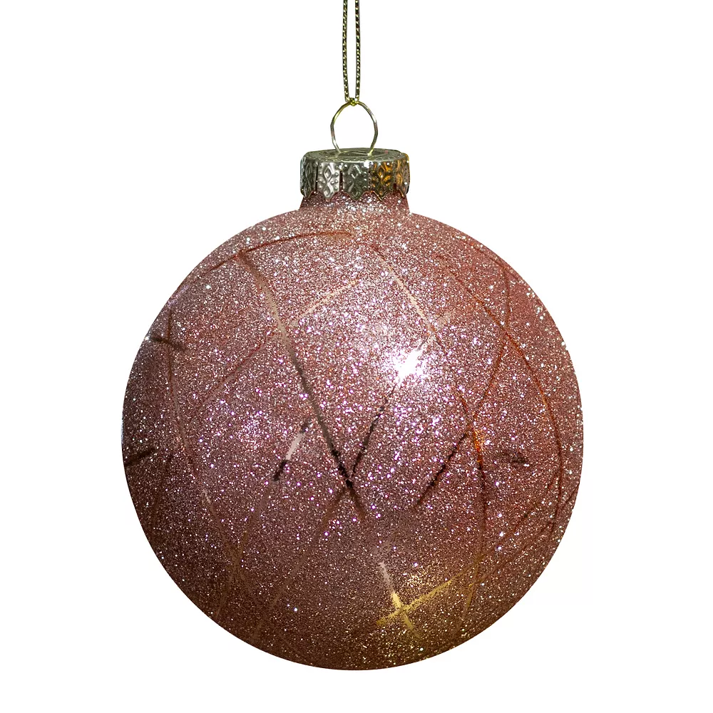 Christmas Central 2-Finish Rose Gold Etched Stripes Glass Christmas Ball Ornament 4" (100mm)