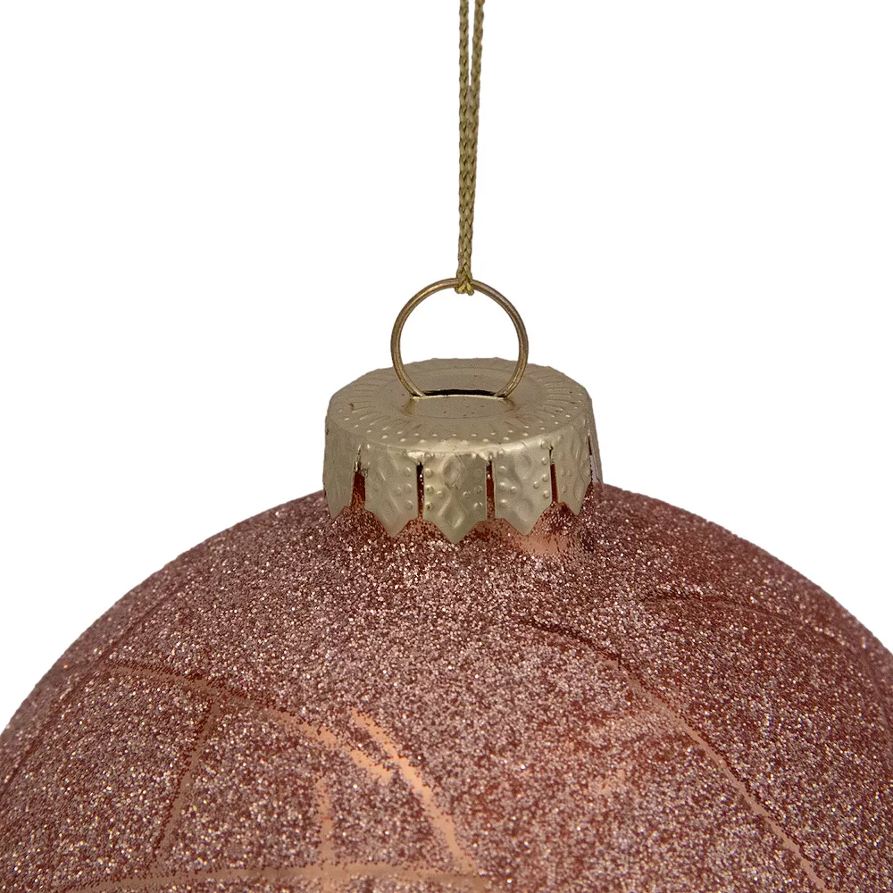 Christmas Central 2-Finish Rose Gold Etched Stripes Glass Christmas Ball Ornament 4" (100mm) - Image 3