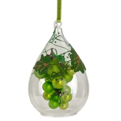 Christmas Central 6" Green Grape Cluster In Teardrop Glass Cloche Christmas Ornament