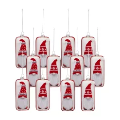 Christmas Central Set Of 12 Red And White Glass Gnome Christmas Ornament 6.25"