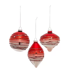 Christmas Central Set Of 6 Red And Silver Finish Glass Christmas Ball Ornament 3.75-5.75"