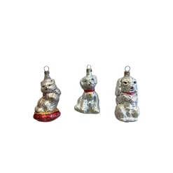 Alexander Taron Set Of 3 Silver Red And Gold Handcrafted Assorted Glass Pets Nostalgie Ornaments 4"
